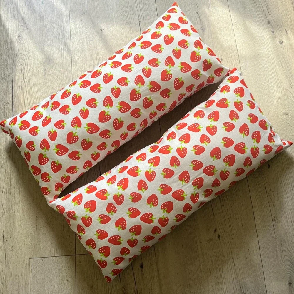 Set of 2 Strawberry Pattern Throw Pillows Red White Nursery Decor Kids Cottage